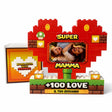 Cuore di mattoncini rosso con finestra foto e scritta SUPER MAMMA +100 LOVE