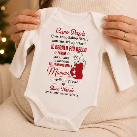 Body neonato bianco a maniche corte con stampa «Caro Papà» e «Buon Natale»