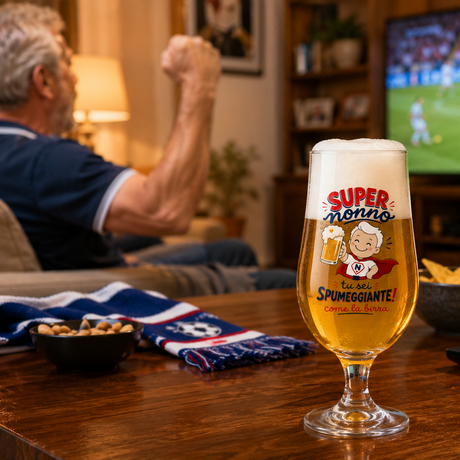 Calice da birra in vetro con scritta Super nonno, birra dorata
