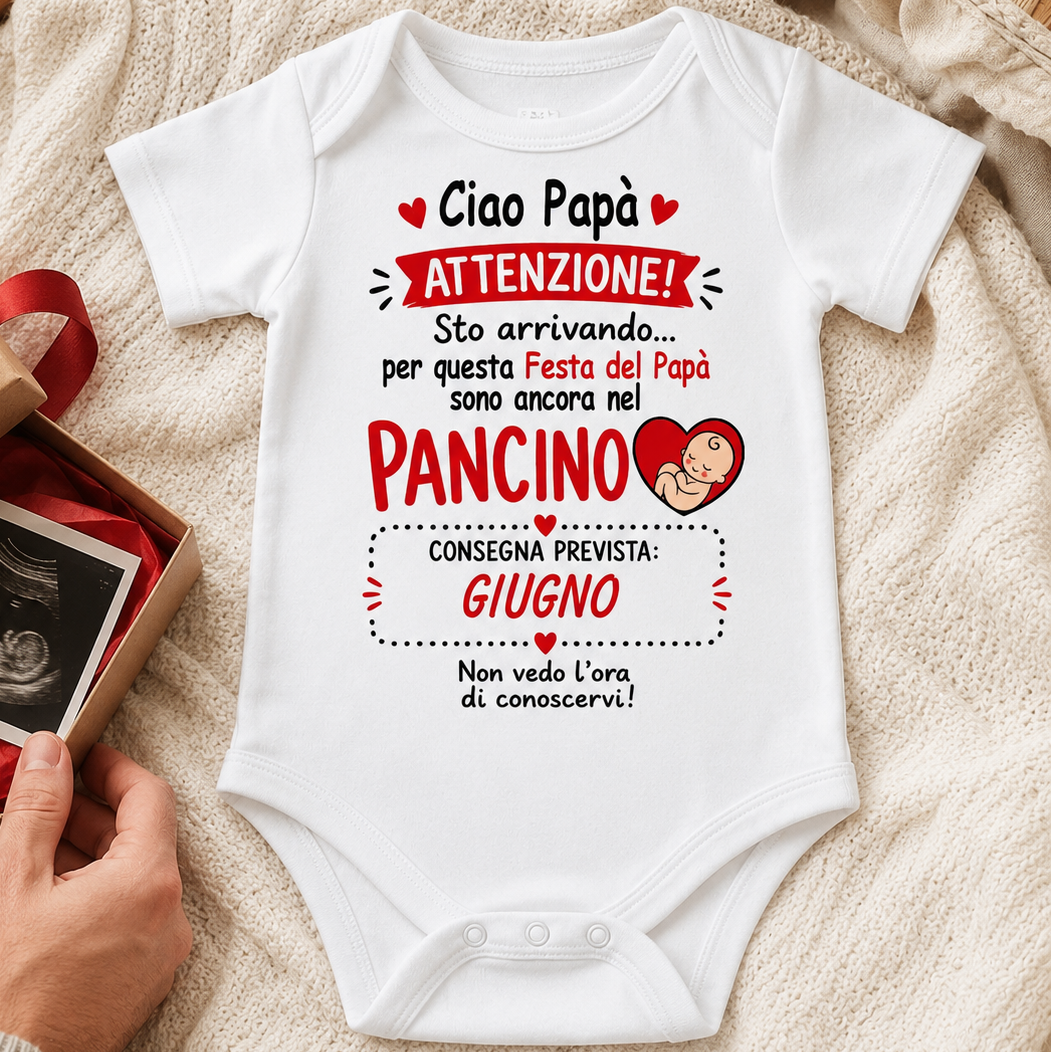 Body bimbo bianco maniche corte con scritta «Ciao Papà» e mese «Giugno»