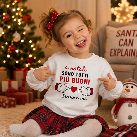 Felpa bianca per bambine con stampa natalizia rossa «a natale…tranne me», con cuore