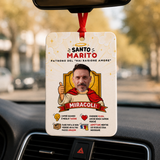 Profumatore auto personalizzato Santo Marito con foto e cordino rosso, quadrato arrotondato
