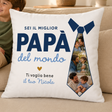 Cuscino bianco con stampa a cravatta, Sei il miglior papà del mondo e tre foto