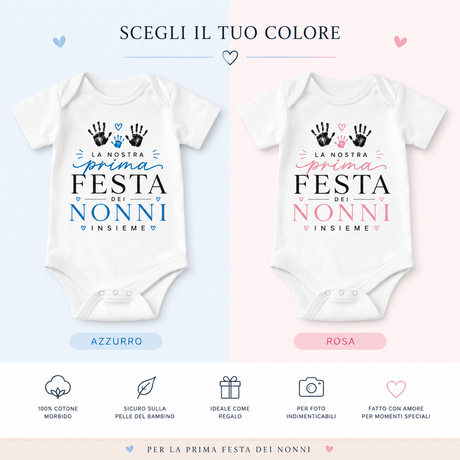 Confezione 2 body neonato bianchi: uno azzurro e uno rosa con Festa dei Nonni