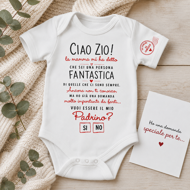 Body neonato bianco con stampa rossa e scritta colorata sul davanti