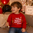 Felpa rossa bimbo con stampa Hello 2027 e nome Samuel, maniche lunghe