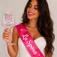Fascia da futura sposa fucsia con scritta e calice da vino inciso