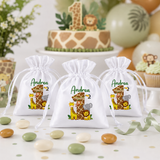 Kit 10 Sacchetti Portaconfetti Safari Personalizzate con Nome ed Età – Compleanno Bambino Safari