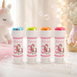 Set 4 bolle di sapone unicorno, nome Federica, tappi azzurro, verde, arancio, rosa