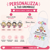 Grembiule da cucina bianco personalizzabile con “Il tuo nome” e cuori