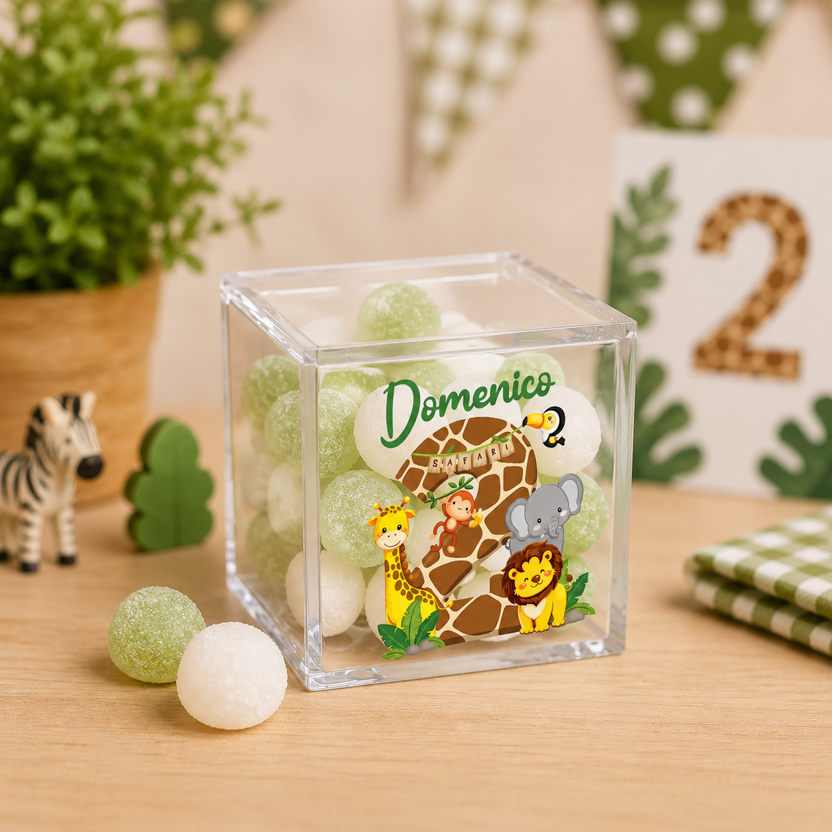 Kit 10 Box Portaconfetti Safari Personalizzate con Nome ed Età – Compleanno Bambino
