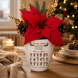 Vaso in ceramica bianco con stella di Natale rossa e dedica natalizia