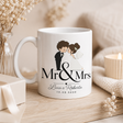 Tazza bianca con disegno Mr & Mrs, nomi Luca e Roberta, data 18.09.2026