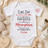 Body neonato bianco a maniche corte con scritta “Ciao Zia!” personalizzata Davide
