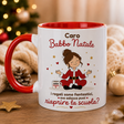 Tazza natalizia bianca con manico rosso e interno rosso, scritta “Caro Babbo Natale”