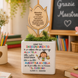 Vasetto personalizzato con decorazione in legno a fiore e scritta colorata, piantina