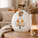 Vaso bianco personalizzato con albero autunnale “Famiglia Genova”, foro superiore