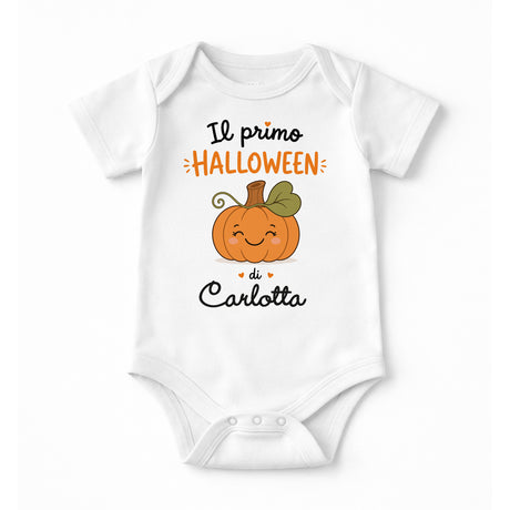 Body neonato bianco con stampa “Il primo Halloween” e nome Carlotta