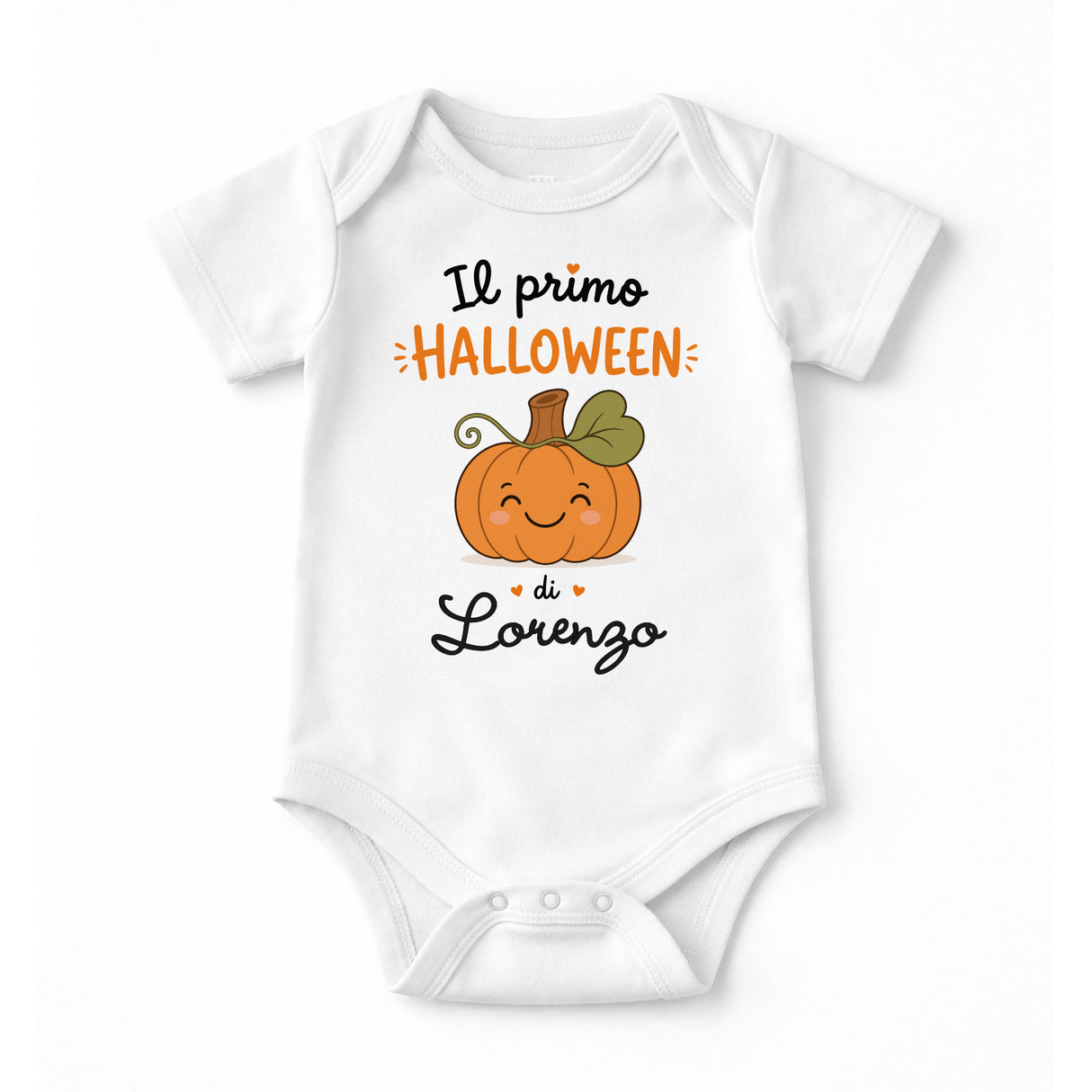Body neonato bianco con stampa “Il primo Halloween” e nome Lorenzo