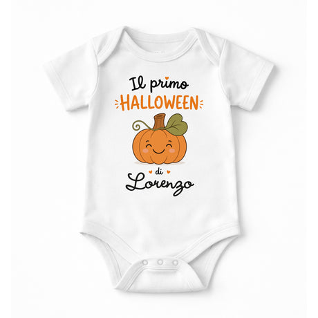 Body neonato bianco con stampa “Il primo Halloween” e nome Lorenzo