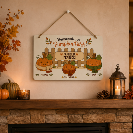 Targa in plexiglass autunnale con zucche: Pumpkin Patch, famiglia Ferrucci, Valentina.
