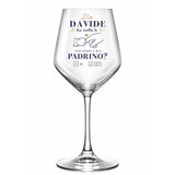 Calice di vetro personalizzato con testo “Vuoi essere il mio Padrino?”