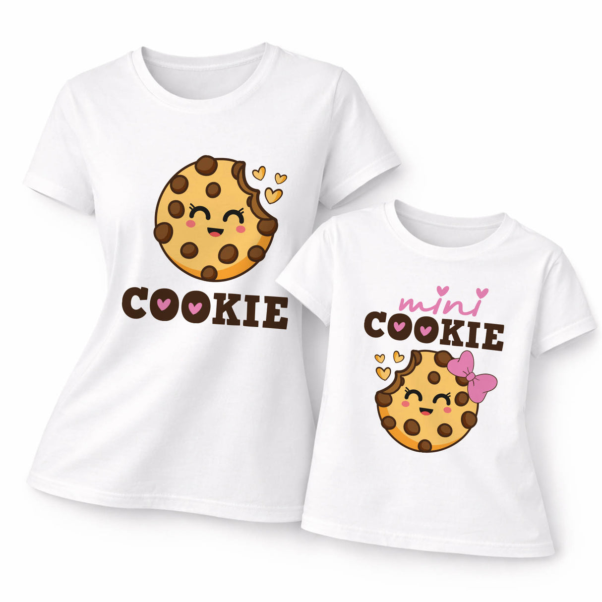 Set di magliette bianche con stampa Cookie e mini Cookie