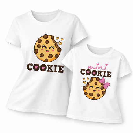 Set di magliette bianche con stampa Cookie e mini Cookie