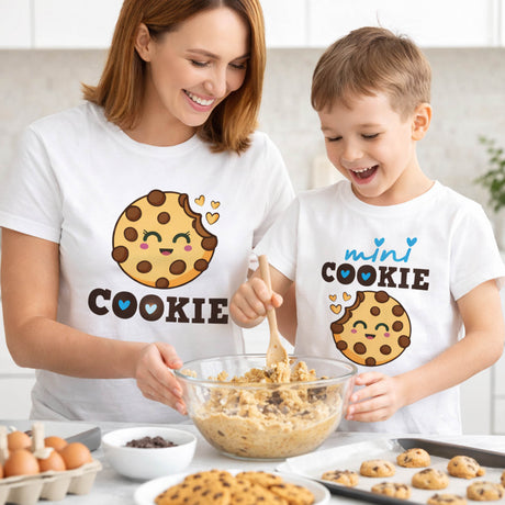 Set t-shirt bianche mamma e bimbo con stampa cookie grande e mini COOKIE