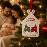 Decorazione natalizia in plexiglass a casetta appesa, scritta Famiglia Giannelli