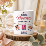 Tazza bianca personalizzata “Questa Nonna appartiene a…” con foto dei nipoti