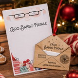 Lettera natalizia con busta in legno e nastrino rosso, per Babbo Natale