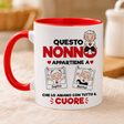 Tazza bianca con bordo rosso, “Questo Nonno appartiene a” con Sofia e Matteo