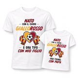 Set t-shirt e body bianchi con stampa calcio gialla e rossa Giallorosso