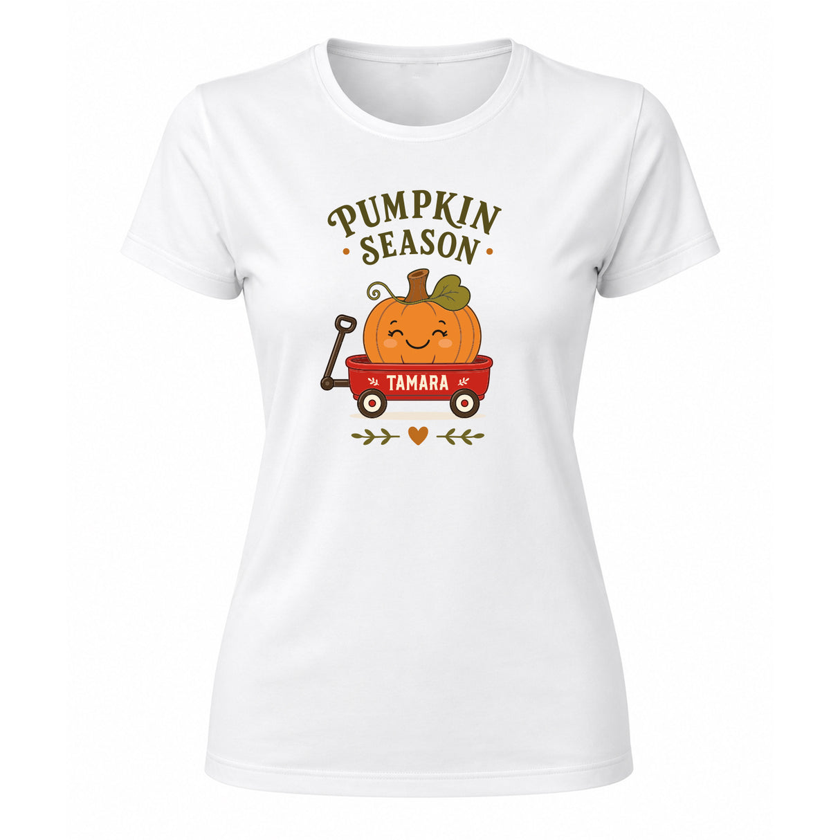 Maglietta donna bianca con stampa “Pumpkin Season” e nome TAMARA