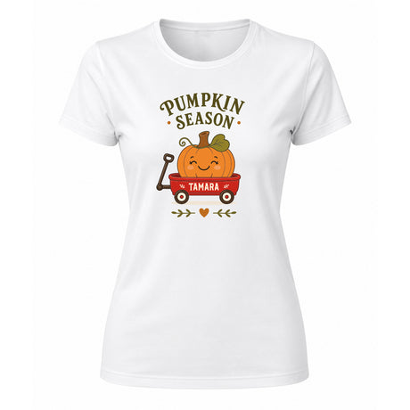 Maglietta donna bianca con stampa “Pumpkin Season” e nome TAMARA