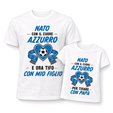 Set di magliette bianche calcio coordinate padre e figlio con cuore e sciarpa