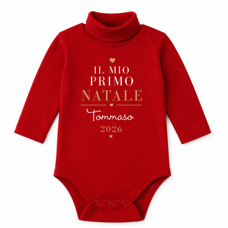 Body neonato rosso a maniche lunghe con stampa "Il mio primo Natale" Tommaso 2026