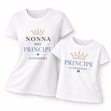 Set 2 t-shirt bianche: NONNA del PRINCIPE e PRINCIPE, con nome GIOVANNI
