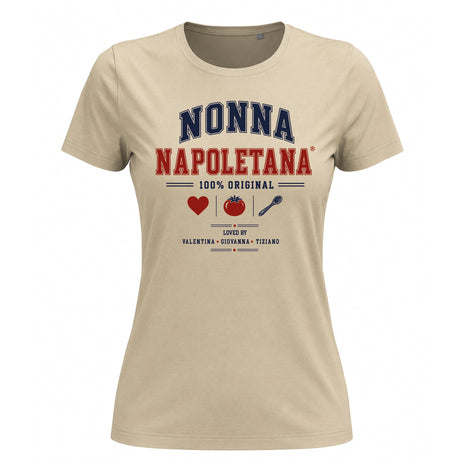 T-shirt beige NONNA NAPOLETANA con stampa colorata sul davanti, maniche corte