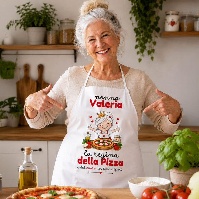 Grembiule bianco con stampa Valeria e scritta “la regina della Pizza”
