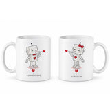 Set di 2 tazze bianche con robot: illustrazioni e scritte CONNESSIONE/STABILITA