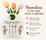 Vaso in ceramica con tulipani, “Il giardino dei nonni” e “Personalizza il tuo vaso unico e speciale”