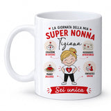 Tazza bianca in ceramica con scritta “Super Nonna” e nome Tiziana