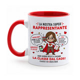 Tazza personalizzata bianca con interno e manico rossi, “La Nostra Super Rappresentante”