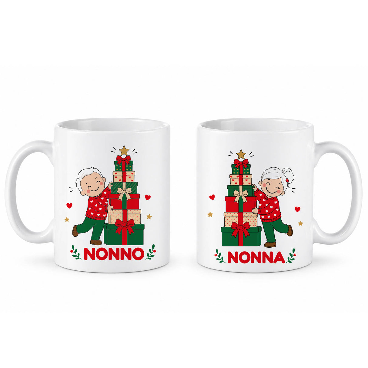 Coppia di tazze bianche in ceramica con stampa natalizia NONNO e NONNA