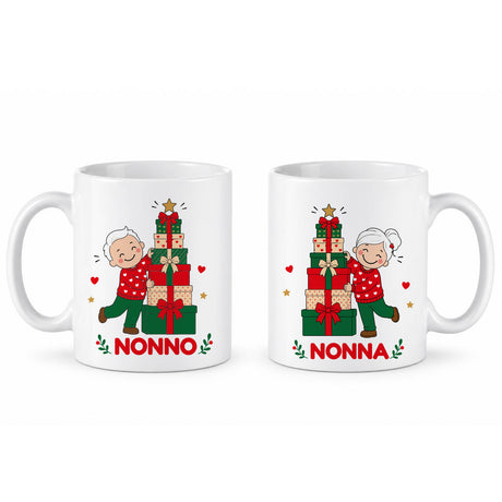 Coppia di tazze bianche in ceramica con stampa natalizia NONNO e NONNA