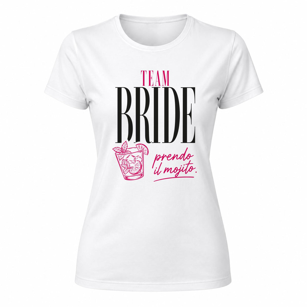 Maglietta bianca con Team Bride e prendo il mojito, grafica cocktail