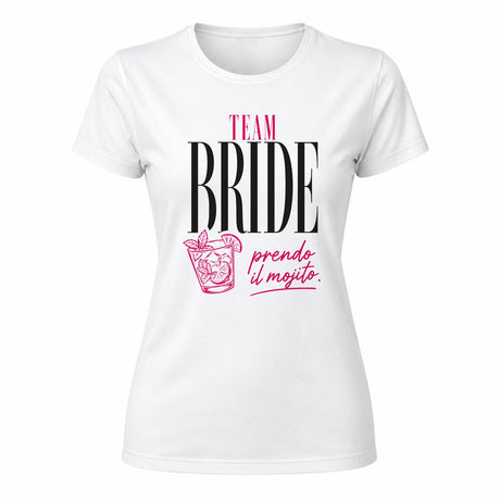 Maglietta bianca con Team Bride e prendo il mojito, grafica cocktail