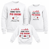 Felpe natalizie bianche con scritta rossa 'a natale...' e disegno cane